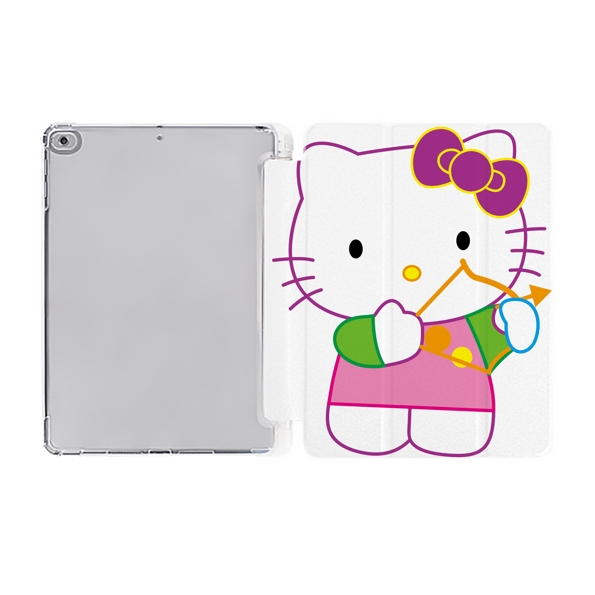 （画像用） Hello Kitty ハローキティ IPad ケース ペン収納付き 三つ折りスタンド PUレザー×シリコン 対応機種9.5/10.5/10.9インチ